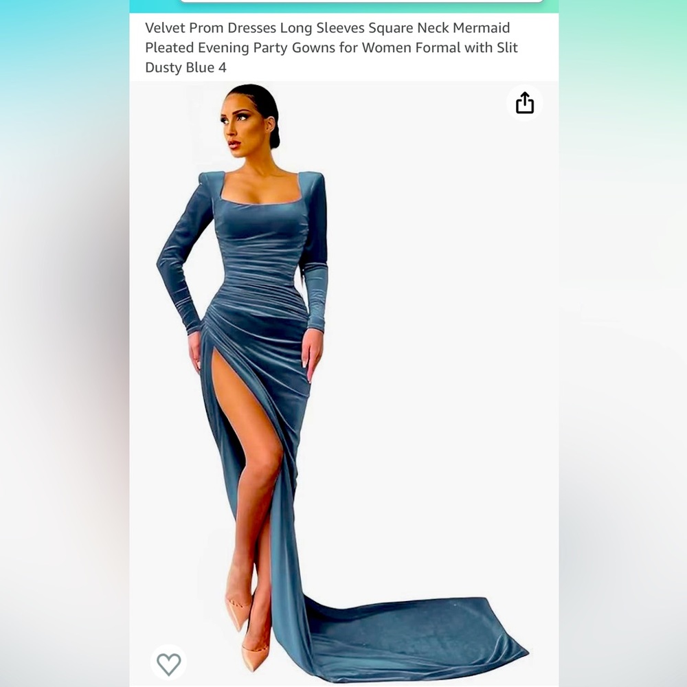 Blue velvet evening gown